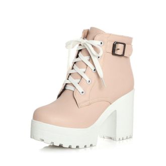 Generic Womens Platform Lace-Up Combat Ankle Boots Chunky Heel Gothic Punk Motorcycle Booties,Pink,7.5 UK