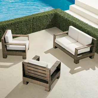 Frontgate St. Kitts 3-pc. Loveseat Set in Light Kona Wicker - Standard, Sailcloth Cobalt - Frontgate