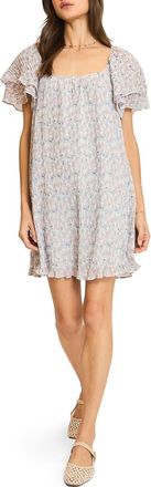 Wishlist Floral Pleated Minidress in Medium Blue at Nordstrom Rack, Size Large