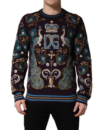 Dolce & Gabbana Mens Bordeaux Cashmere Crown Embroidered Sweater Clothing