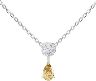 Diamond2Deal 925 Sterling Silver 1.30 Ct Round & Pear Cut White & Yellow Lab Grown Diamond Pendant Necklace 18 VVS VS