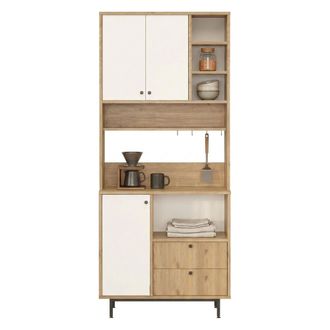 Dmora Credenza Romallo, Alacena 2 Cajones, 8 Estantes, Puerta Abatible, Corredera, 88x36x205h Cm, Roble Marr&oacute;n