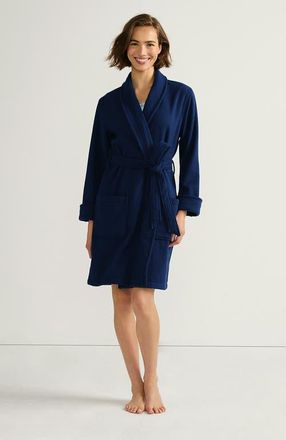 Lands End Cotton Terry Knee Length Spa Bath Robe in Deep Sea Navy at Nordstrom, Size X-Large P