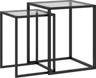 HOMCOM Homcom - Conjunto De 2 Mesas Auxiliares Apilables Con Encimera De Vidrio Templado Y Marco De Acero Para Sal&oacute;n 33x33x45,5 Cm Y 42x42x51 Cm