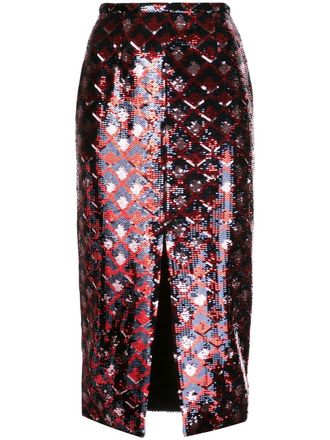 Rochas sequin midi skirt - women - Silk - 38 - Black
