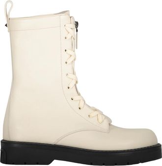 Valentino Garavani Kalfsleren Veterlaarzen met Ritsen - Dames - Veterlaarzen - Beige - 40 EU - Leer - Schoenen