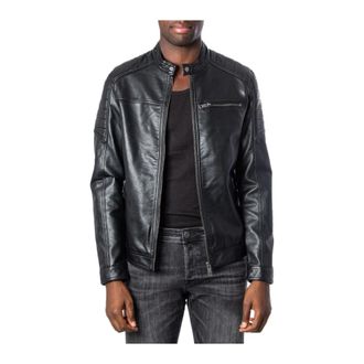 Jack & Jones Moto Jas Faux Leather - Heren - Zomerjassen - Zwart - S - Leer - Jassen