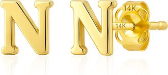 MAX + STONE 14k Yellow or White Gold Small Script Initial Letter Stud Earrings