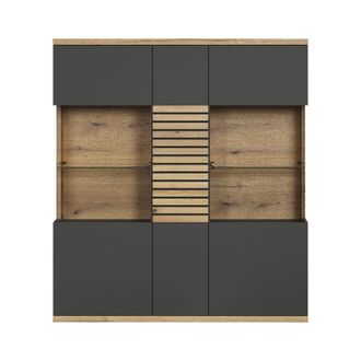 Calicosy Aparador alto con 3 puertas acristaladas, L131 cm - Gris marengo