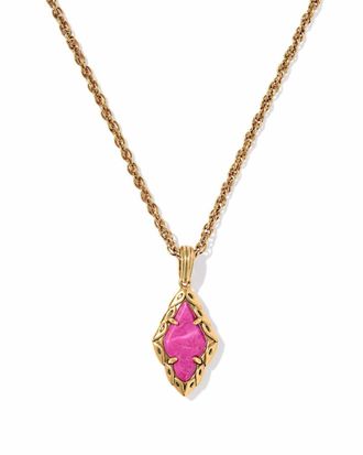 Kendra Scott Womens Adeline Short Pendant Necklace In Vintage Gold Dark Fuchsia Variegated