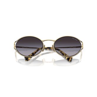 Miu Miu Oval-Shaped Gold Metal Frame Sunglasses With Tortoiseshell Temple Tips