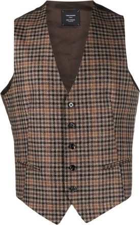 Tagliatore shepherds-check virgin-wool waistcoat - men - Cotton/Cashmere/Virgin Wool - 50 - Brown