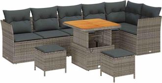 vidaXL Garden Sofa Set 9 pcs Grey Poly rattan and powder-coated steel vidaXL