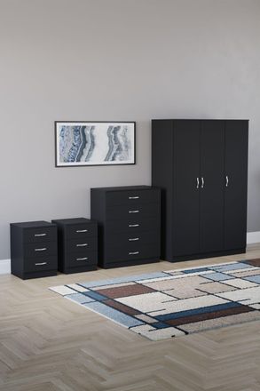 Home Discount Vida Designs 4Pc Bedroom Set 2x3Drawer Bedside, 5Drawer, 3 Dr Wardrobe in Black