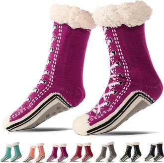 Generic Slipper Socks, Ultra-Thick Cute Slipper Home Socks, Slippers And Socks With Reinforced Anti-Slip Silicone Strips (Dark Purple, One Size, Adult, Women,