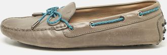 Tod's Tods Grey/blue Leather Braided Bow Slip On Loafers