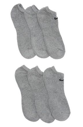 Nike 6-Pack Everyday Cushion No-Show Socks in Carbon Heather/black at Nordstrom Rack, Size Large