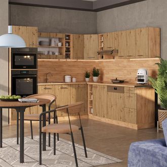 Vicco Cocina Esquinera R-line, Roble Artesanal/roble Dorado, 237 X 247 Cm, Et M&aacute;rmol