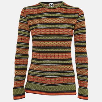 M Missoni Black/green Stripe Pattern Knit Top