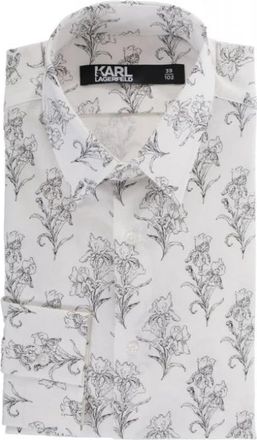 Karl Lagerfeld Floral Shirt - Heren - Casual Overhemden - Wit - 3XL - Katoen - Overhemden