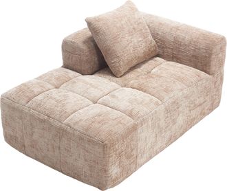 STILVORA Chaise Longue 1 Plaza Con Coj&iacute;n Y Bolsillos Laterales Confort Tipo Nube Sof&aacute; En Chenilla Caqui