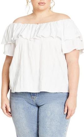 City Chic Christy Off the Shoulder Ruffle Top in White at Nordstrom Rack, Size Xxl/24W