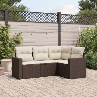 vidaXL Set De Sof&aacute;s De Jard&iacute;n 4 Pzas Y Cojines Rat&aacute;n Sint&eacute;tico Marr&oacute;n Vidaxl