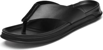 Generic Mens Leather Slide Sandal Indoor Outdoor Beach Flip Flop Casual Thong Slip On Athletic Sandals (Black,5.5)
