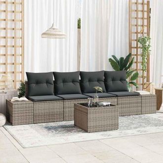 vidaXL Vidaxl - Conjunto De Sof&aacute; De Jard&iacute;n Con Coj&iacute;n 5 Pcs Gris 55 X 55 X 37 Cm
