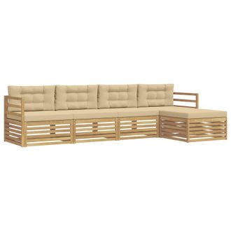 vidaXL Conjunto De Sof&aacute;s De Exterior Con Coj&iacute;n 5 Pcs Y Beige Poli&eacute;ster Vidaxl