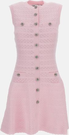 Self Portrait Mini Abito In Maglia Rosa Pointelle Diamante