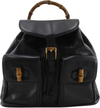 Gucci Pre-owned Vintage Bamboo Rugzak - Dames - Vintage Rugzakken - Zwart - ONE Size - Leer - Vintage