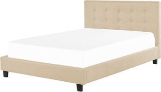 Beliani Cama Con Somier De Poli&eacute;ster Beige 180 X 200 Cm Abotonado La Rochelle