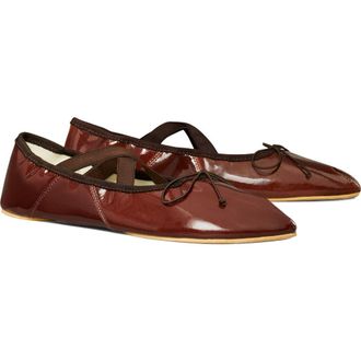 Tory Burch Peep Toe Mary Jane Ballet Flat in Russet Brown at Nordstrom, Size 10.5