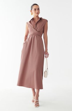 Willa Gaia Midi Dress in Pink Pinstripe at Nordstrom, Size 8