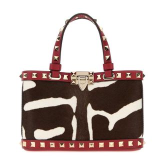 Valentino Garavani Tote Bags, female, Multicolor, Size: ONE SIZE Printed Calf Hair Rockstud Handbag