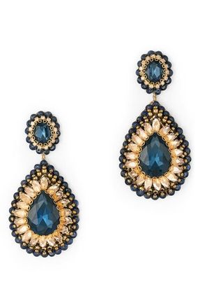 Deepa Gurnani Sisina Crystal Teardrop Earrings in Navy at Nordstrom