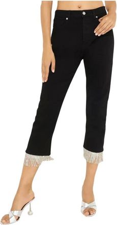 Alexandre Vauthier Cropped Jeans, female, Black, Size: W27 Fringed-Detail Jeans