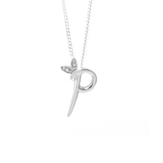 Say It With Winged Diamond Initial Necklace - Sterling Silver - P/18 | Size: 18 inches