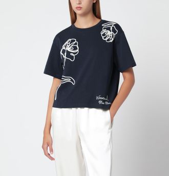 Max Mara T-shirt boxy in cotone blu con stampa