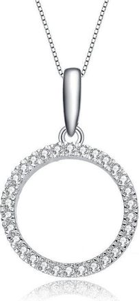Rachel Glauber White Gold Plated with Clear Cubic Zirconia Circle Shaped Pendant Necklace