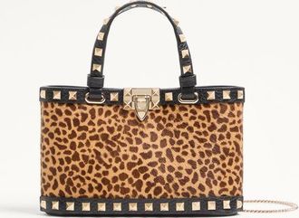 Valentino Garavani Mini Rockstud Shopping Bag In Ponyskin Effect Calfskin With Animal Print Wo