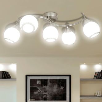 Berkfield Home Ceiling Lamp with Glass Shades on Waving Rail for 5 E14 Bulb in White