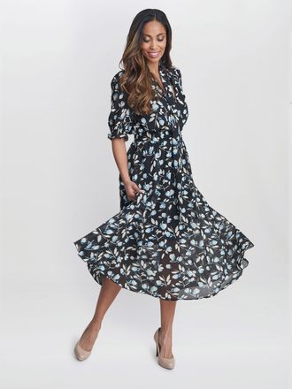 Gina Bacconi Womens Mimi Godet Pussy Bow Dress - Black - Size Medium