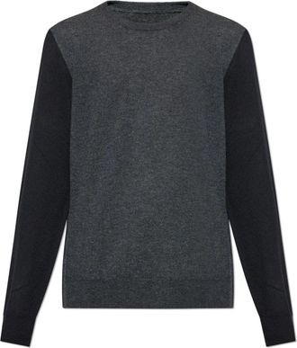 Maison Margiela Tweekleurige wollen trui met ronde hals - Heren - Ronde hals truien - Grijs - L - Wol - Truien & Vesten