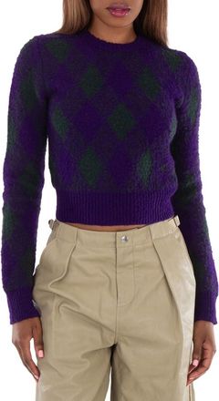 Burberry Argyle-Knit Long Sleeve Cropped Jumper, Size XX-Small
