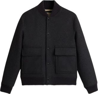 Woolrich Bomber in twill di lana con tasche - Grigio