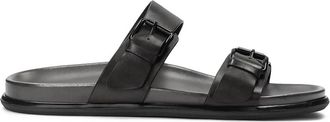 Kazar Zwarte Leren Urban Slides - Heren - Sandalen - Zwart - 45 EU - Leer - Schoenen