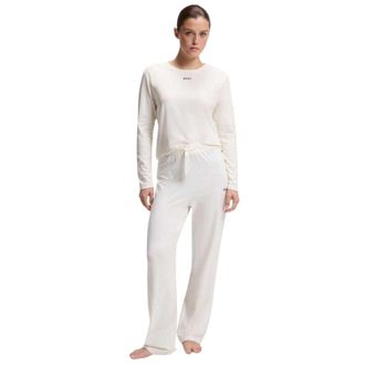 HUGO BOSS Katoenen pyjamabroek met logo voor dames (Wit)