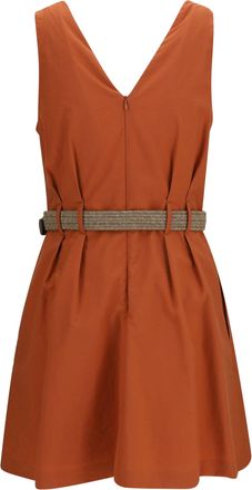 Brunello Cucinelli Womens Pleated Dress With Rope Belt Tangerine Cotton; Polyamide